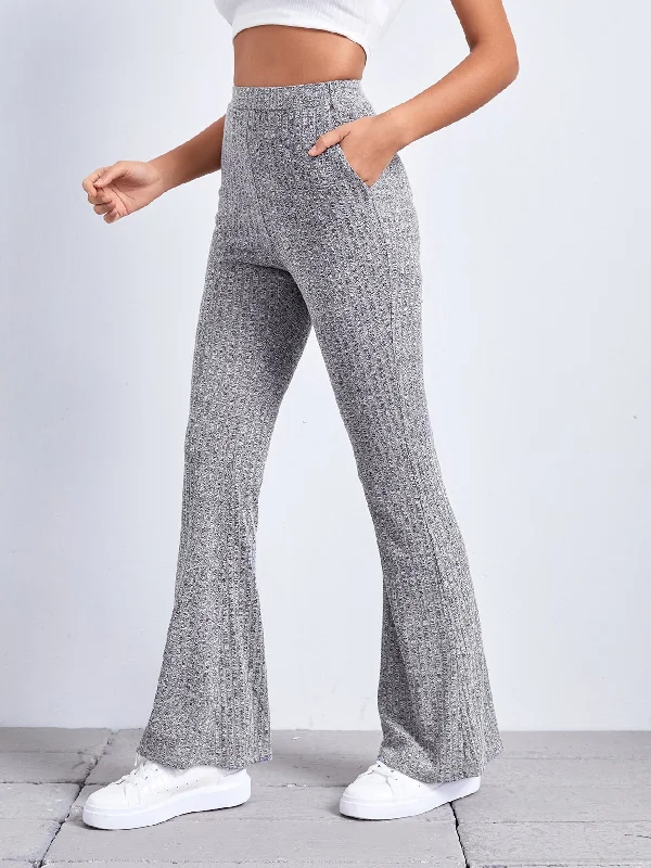 Unbeatable Prices Casual Plain Rib-Knit High Waist Long Women Pants