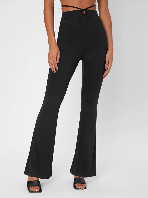 Instant Discount Casual Plain Tie Back High Waist Long Women Pants
