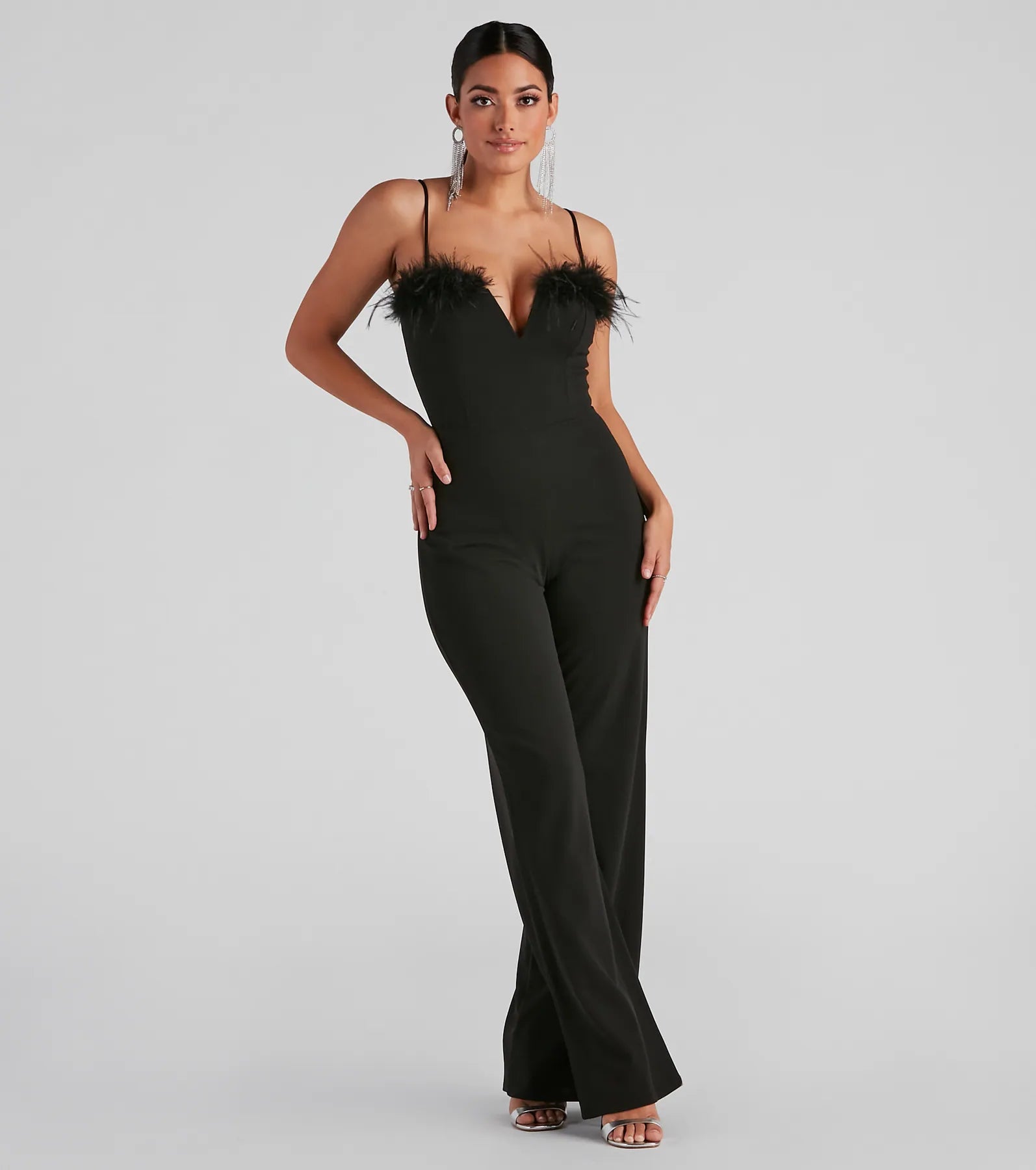 Final Markdown Diva Night Marabou Trim Jumpsuit