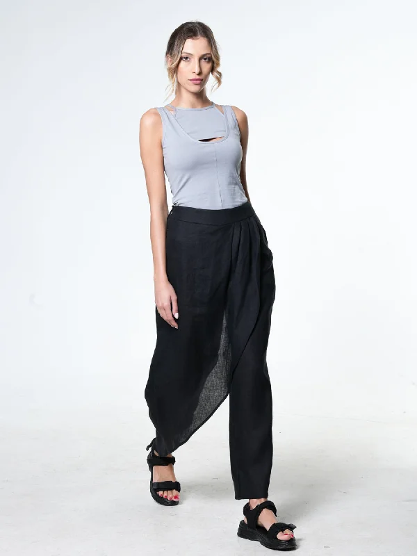 Bargain Prices Loose Linen Pants In Black