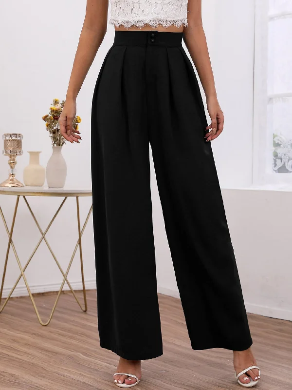 Great Deal Elegant Plain Button Front High Waist Long Women Pants