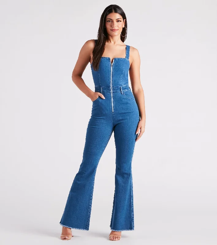 Deal of the Day Made You Look Open Back Denim Jumpsuit
