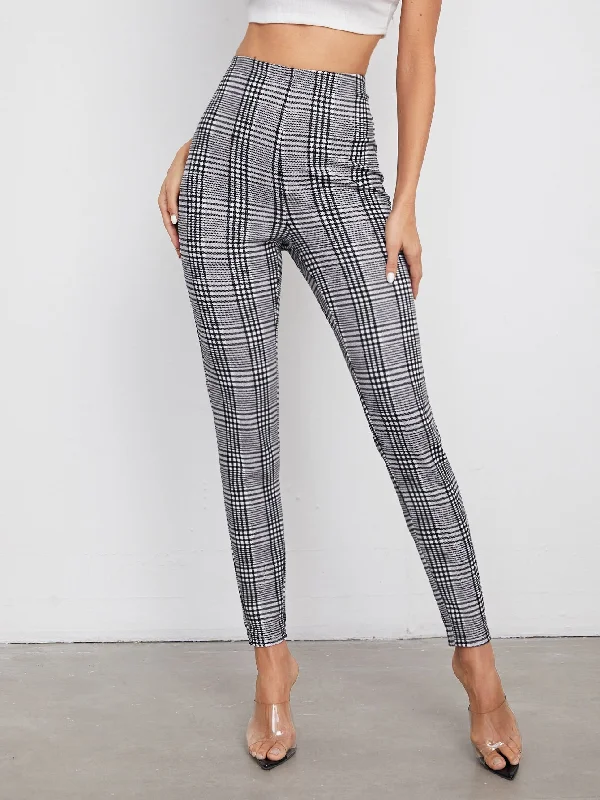 Closeout Sale Elegant Plaid High Waist Cropped Women Pants