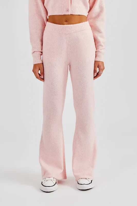 Weekend Deals That Amaze Knitted Flare Trouser - Baby Pink