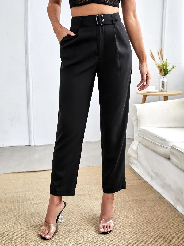 Weekend Deals That Dazzle Elegant Plain Belted High Waist Cropped Women Pants