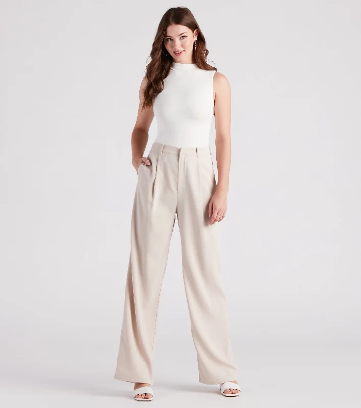 Reduced Rates Elevated Style Wide-Leg Trouser Pants