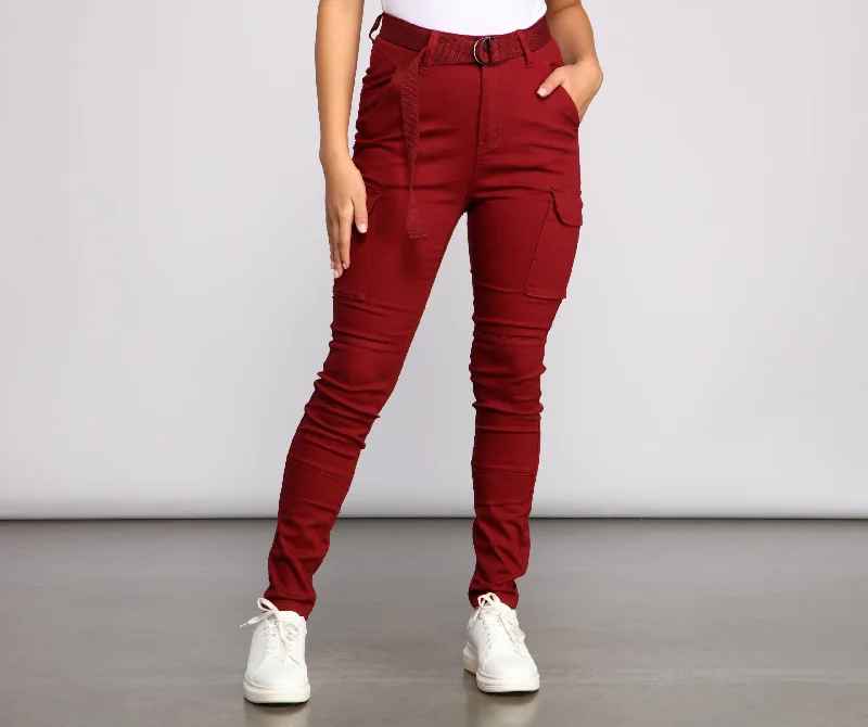 Super Sale High Waist Belted Cargo Pants