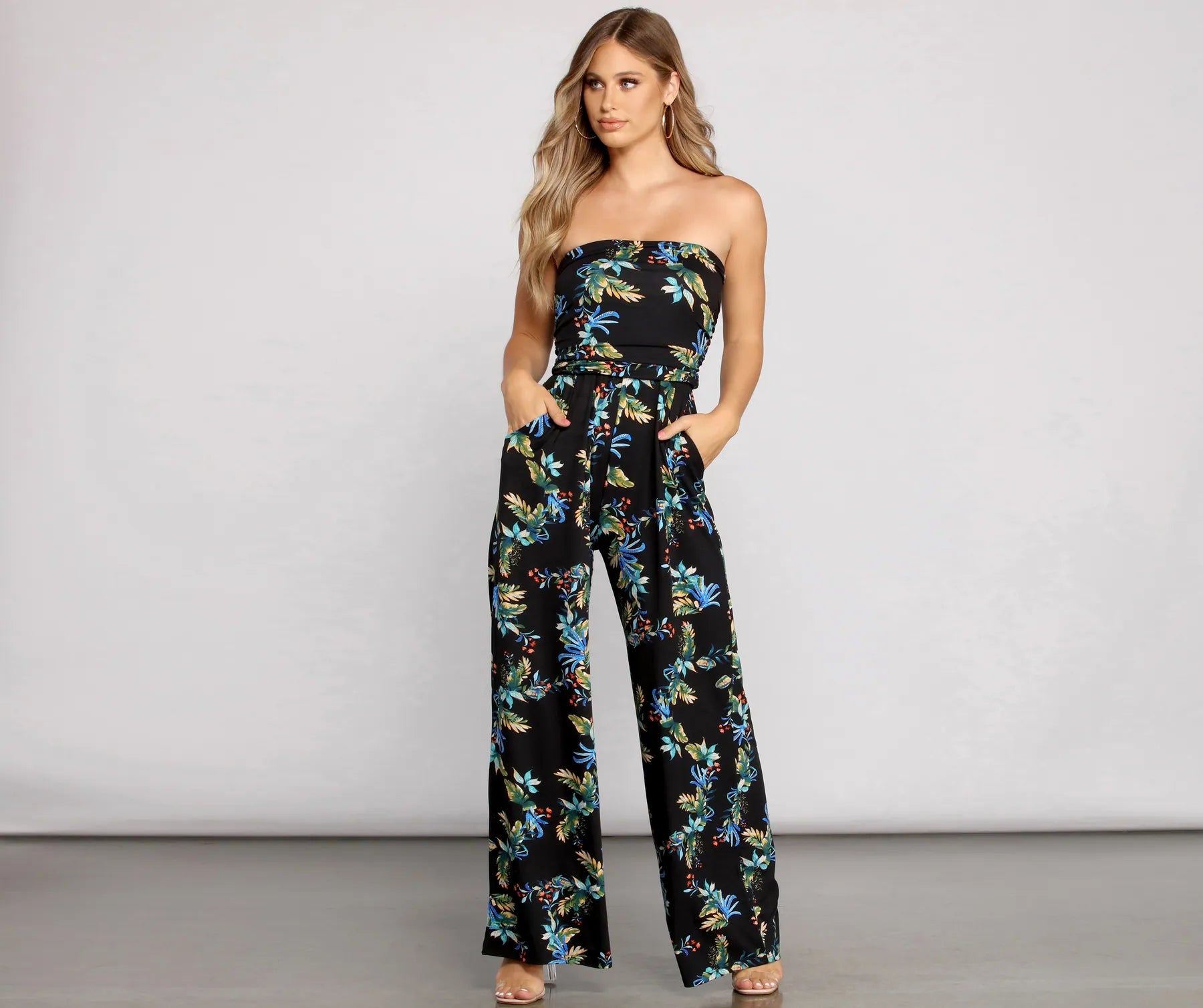 Deal Dash Island Vibes Floral Strapless Jumpsuit
