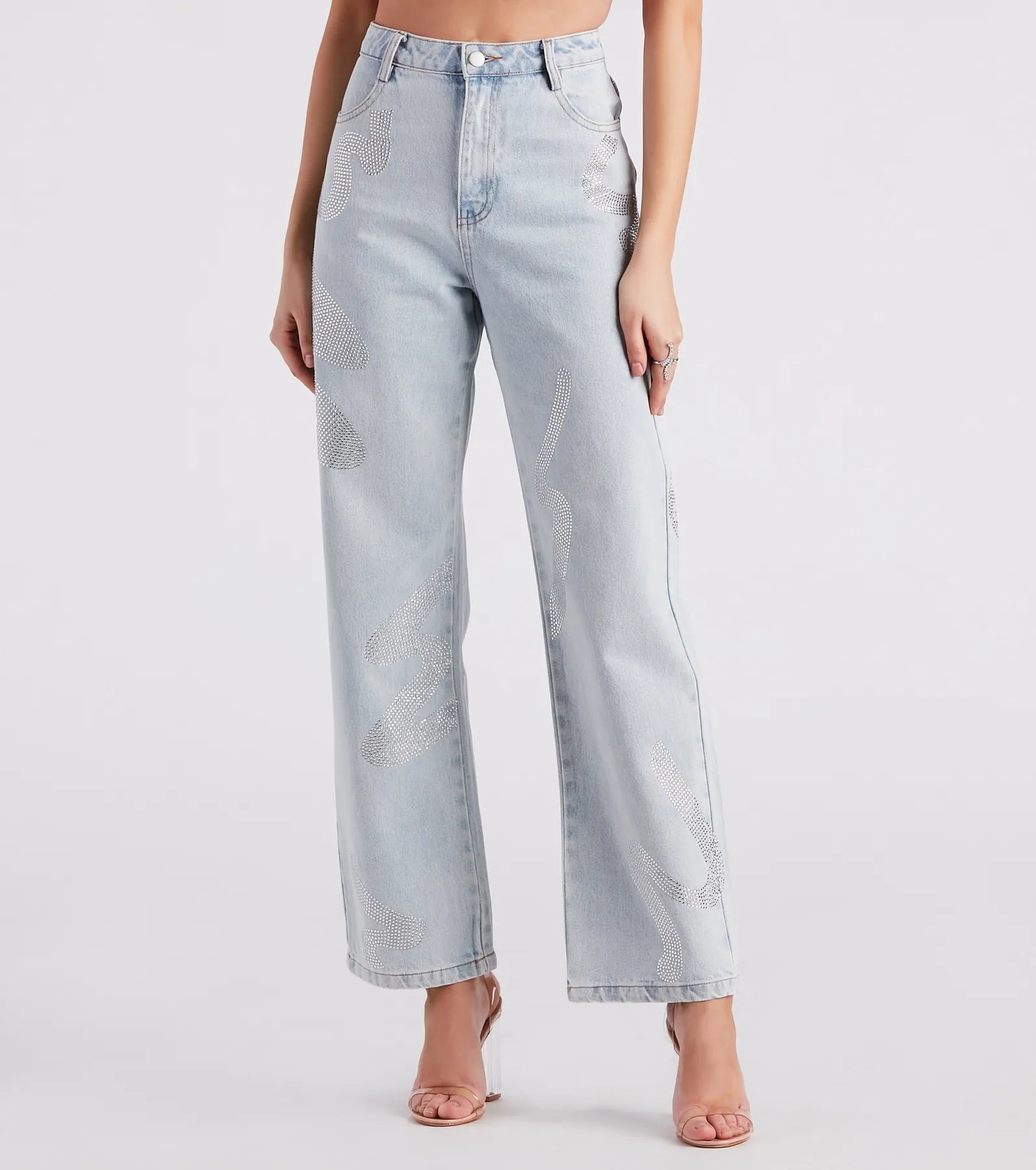 Weekend Deal Blinged-Out Rhinestone Straight-Leg Jeans