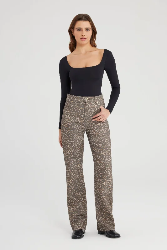 Extra Discounts Sara Sara High Waist 5 Pocket Full Jeans Leopard print