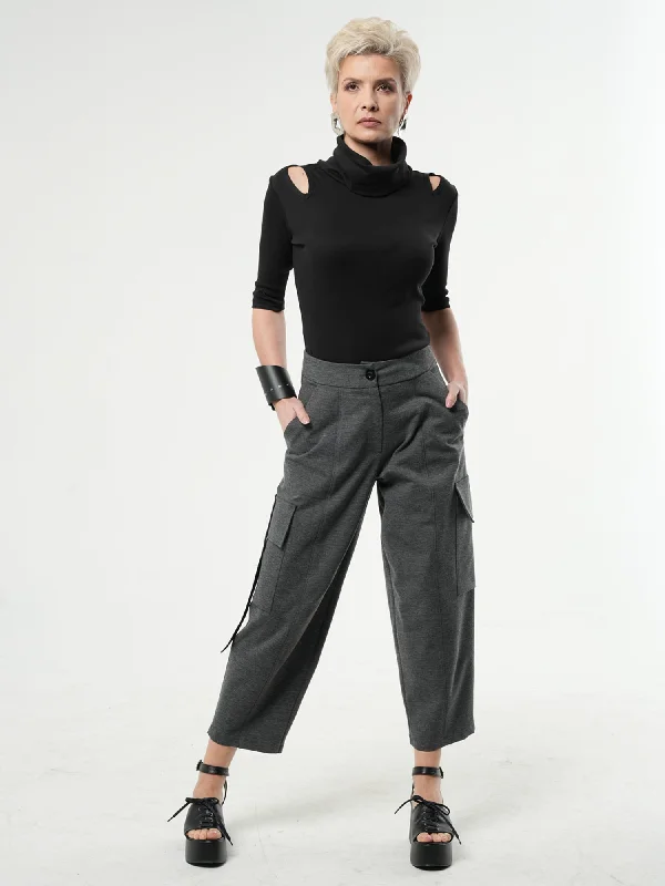 Hot Deal Ankle-Length Gray Cargo Pants