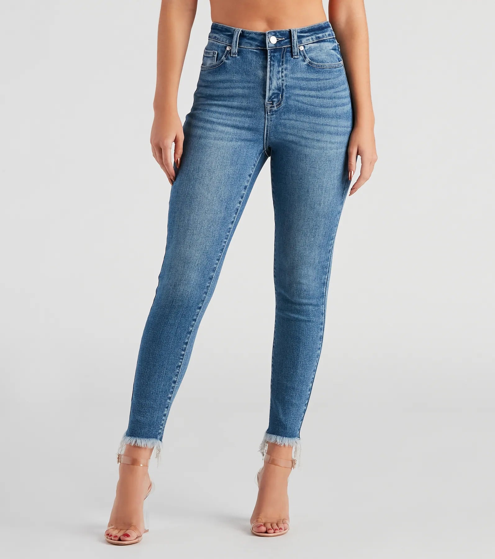 Take Advantage Harper Mid-Rise Frayed Skinny Jeans by Windsor Denim