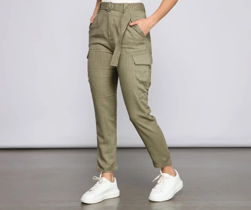 Weekend Deals That Thrill High Waist Linen Cargo Pants