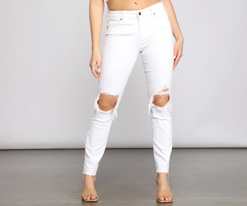 Shop and Save Jude Mid-Rise Destructed Knee Skinny Jeans