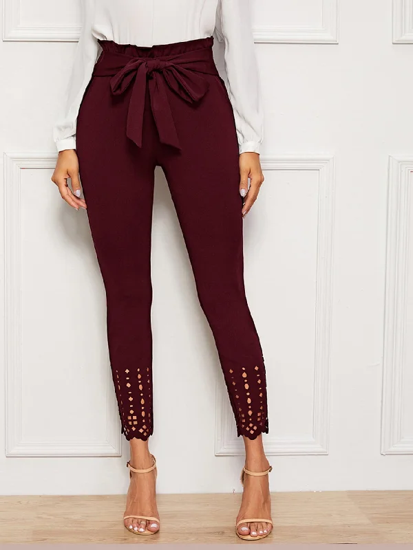 Today’s Special Elegant Plain Paper Bag Waist High Waist Cropped Women Pants