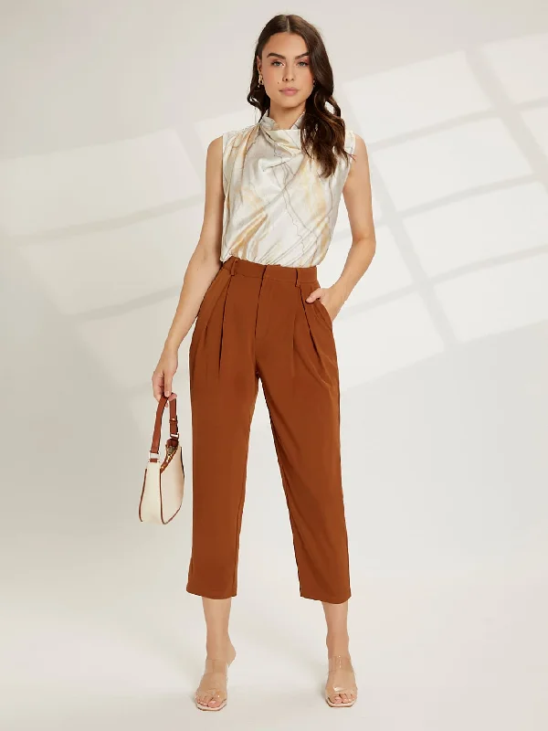 Clearance Event Elegant Plain Zipper High Waist Cropped Women Pants