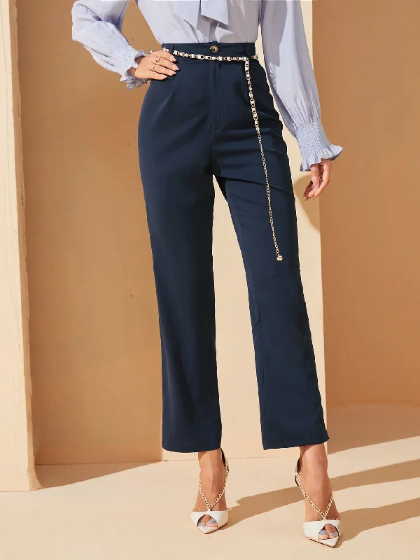Low Prices Elegant Plain Belted High Waist Long Women Pants