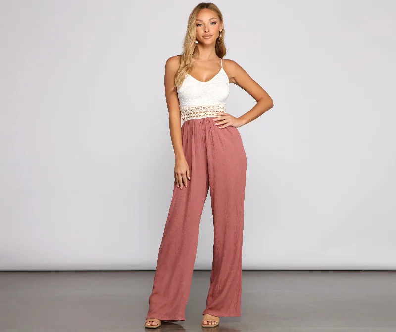 Clearance Items Timeless Beauty Crochet And Gauze Jumpsuit