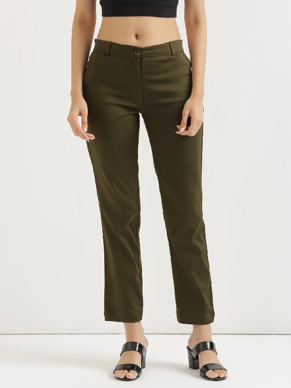 Deal Alert Olive Green Formal Pant