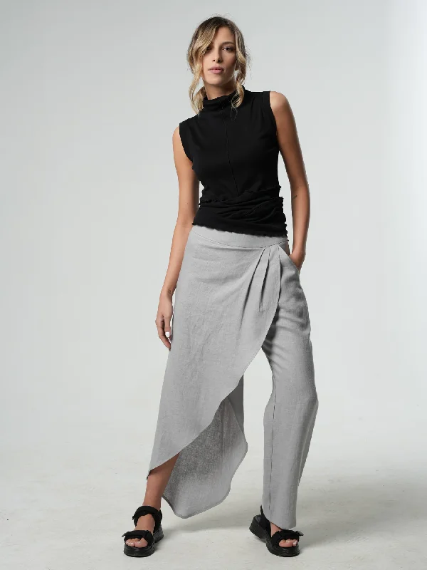 Extra Discounts Loose Linen Pants In Gray