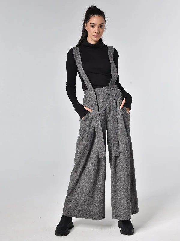 Value Deals Wide-Leg Wool Pants With Suspenders