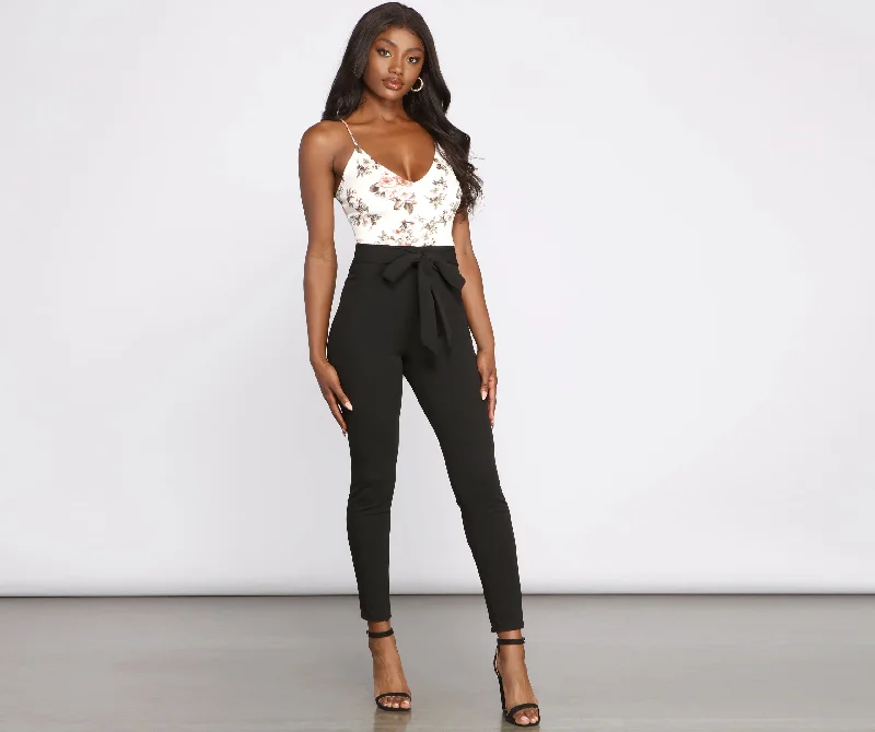 Midnight Madness Floral Fever Tie Waist Catsuit