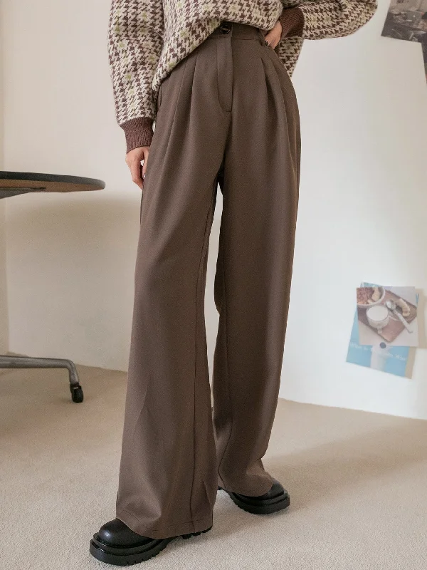 Stock Clearance Elegant Plain Pleated High Waist Long Women Pants