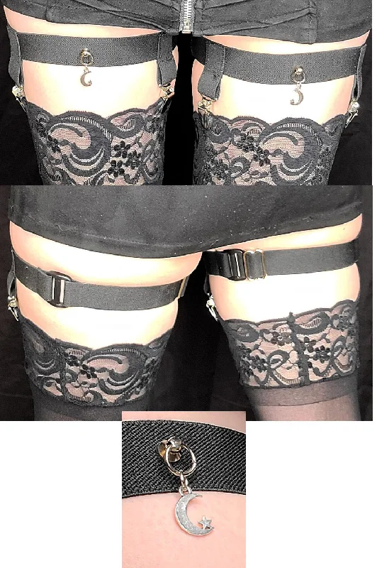 2-Clip Garters with 1 Leg Strap and Moon Charm