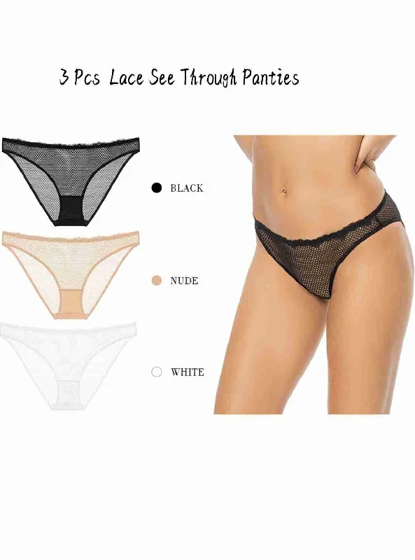 Huge Discounts 3 Pack Sexy Lace See Through Bikini Panties Multicolor