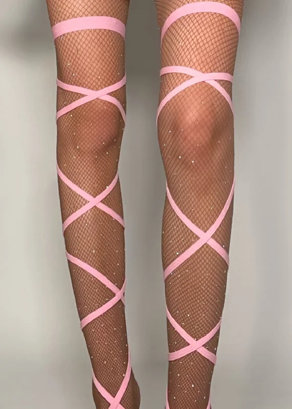 Massive Deals Balletcore Pastel Pink Solid Garter Leg Wrap Set | Cosplay Lingerie Accessory