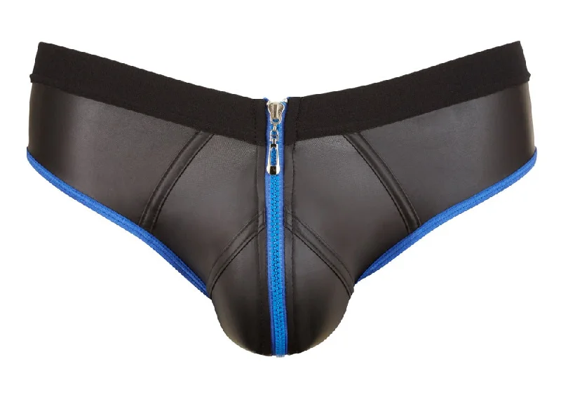 Doorbuster Deal Neoprene Look Black & Blue Jock Briefs