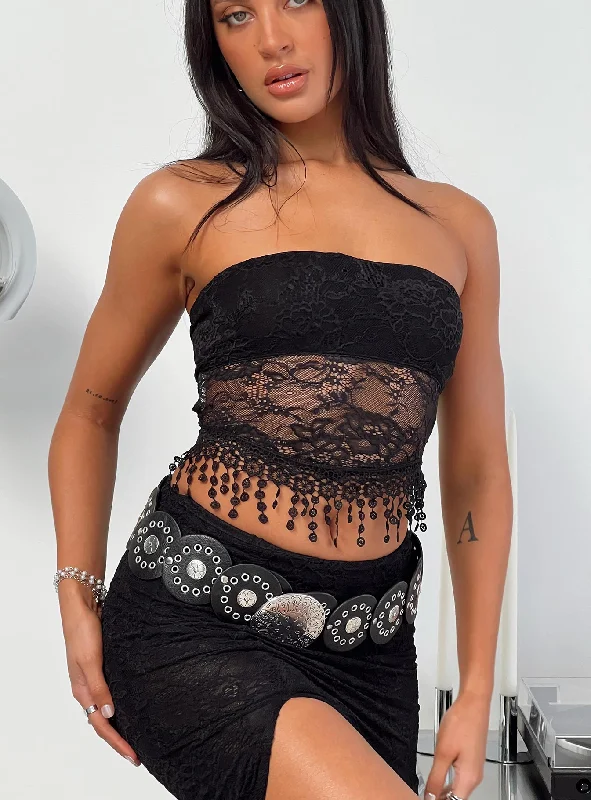 Calathea Strapless Lace Top Black