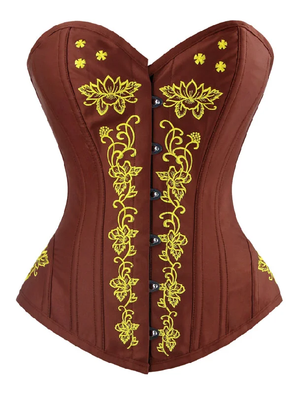 Classical Vintage Steel Boned Overbust Corset with Floral Embroidery