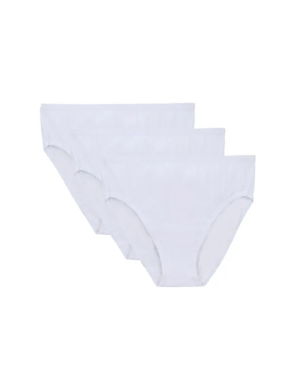 Price Slash High-Cut Brief Cotton Plus Size Underwear 3 PCS White