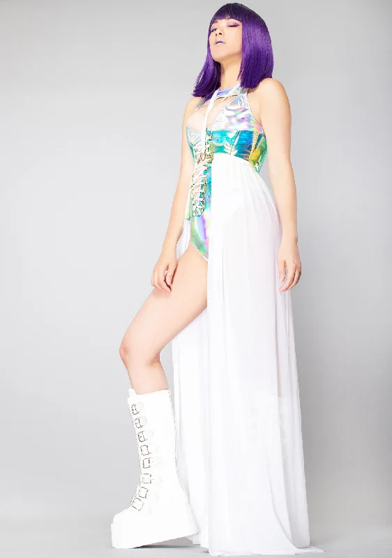 Heavenly Shimmer Harness Skirt in White Iridescent