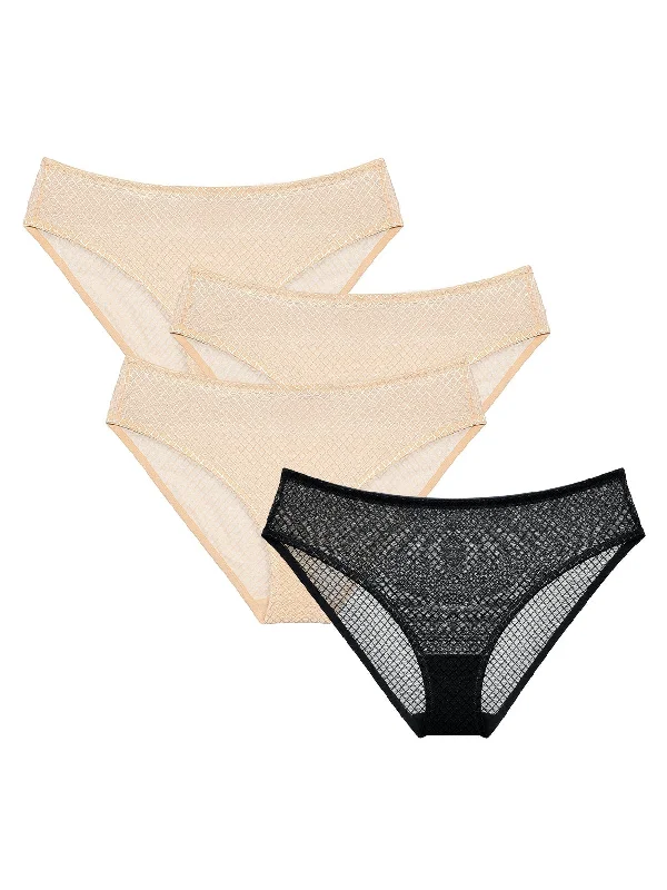 Lace Mesh Plus Size Panties 4 PCS Multicolor