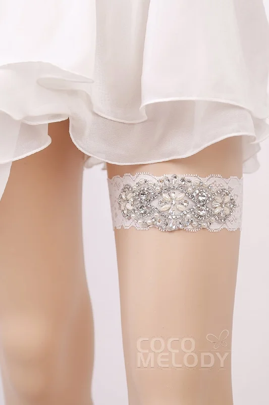 Weekend Bargains to Indulge In Lace Wedding Garter with Diamond and Pearls WD17011