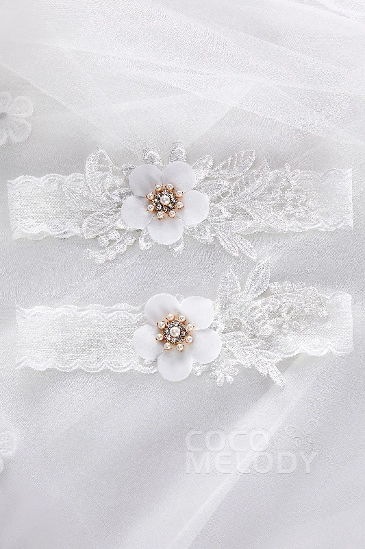 Weekend Discounts to Savor Lace Wedding Garter with Flower and Pearls CZ0189