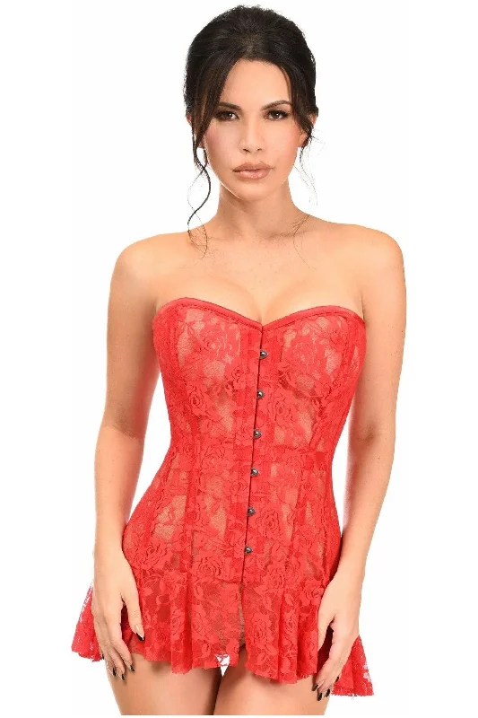 One-Day Only Lavish Red Sheer Lace Corset Dress