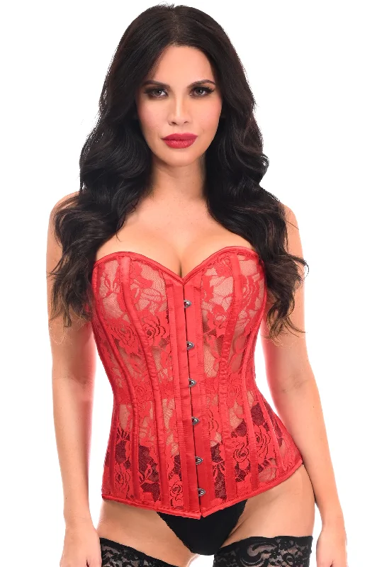 Great Bargain Lavish Red Sheer Lace Over Bust Corset