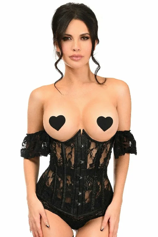 Lavish Sheer Black Lace Underbust Underwire Corset w/Ruffle Sleeve