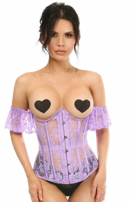 Lavish Sheer Lavender Lace Underbust Underwire Corset w/Ruffle Sleeve