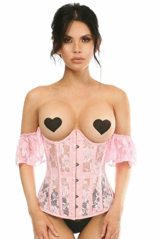 Lavish Sheer Lt Pink Lace Underbust Underwire Corset w/Ruffle Sleeve