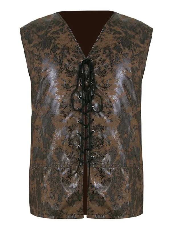 Mens Steampunk Distressed Brown Faux Leather Waistcoat Vest