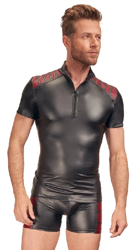 Weekend Discounts to Enjoy Black and Red Wet look T-shirt by NEK - New in store!