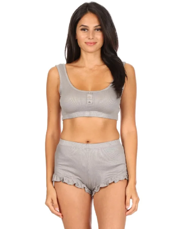 Price Slash RIBBED BRALETTE AND SHORT SET- GREY