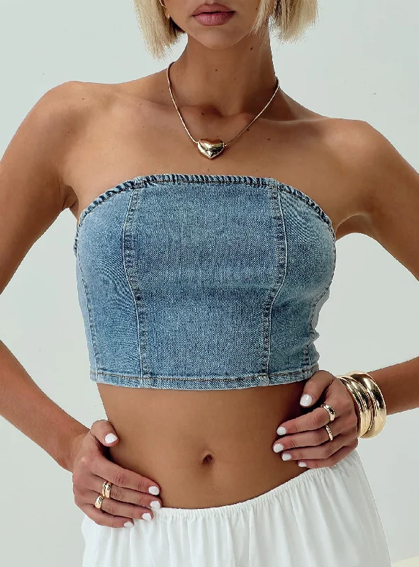 TIME-Limited Offer Roderick Strapless Denim Top Blue