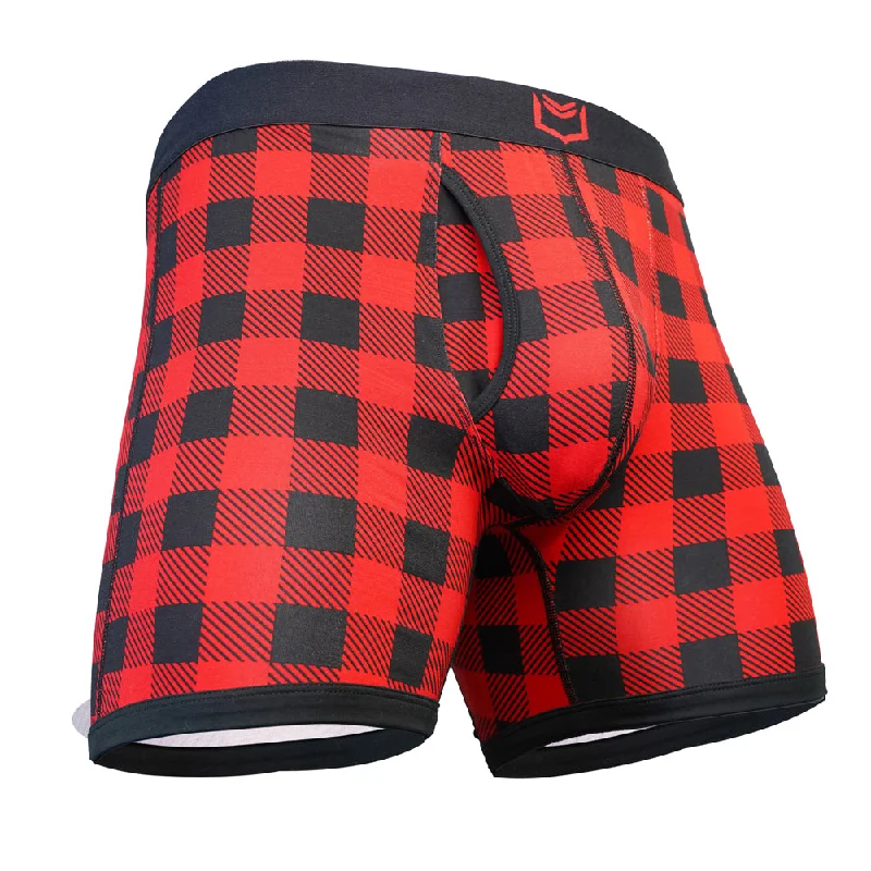 Weekend Deal SHEATH 4.0 Bamboo Plaid Men's Dual Pouch Boxer Brief