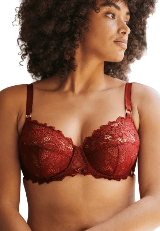 Deep Discounts BURGUNDY UNLINED LACE BRA ARUM PRIMA UNDERWIRE SOFT