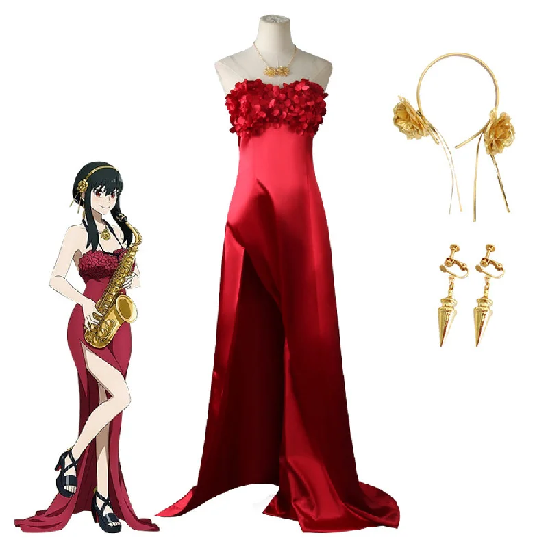Super Sale Rulercosplay Anime SPY x FAMILY Yor Forger (Thorn Princess) Red Dress Cosplay Costume Super Sale Rulercosplay Anime SPY x FAMILY Yor Forger (Thorn Princess) Red Dress Cosplay Costume